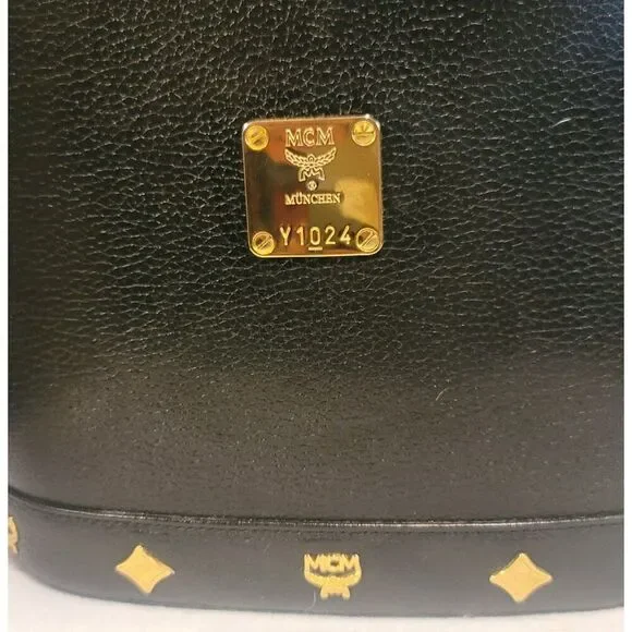 MCM - Classic Black Logo Saffiano Leather Bucket Bag - Picture 7 of 11